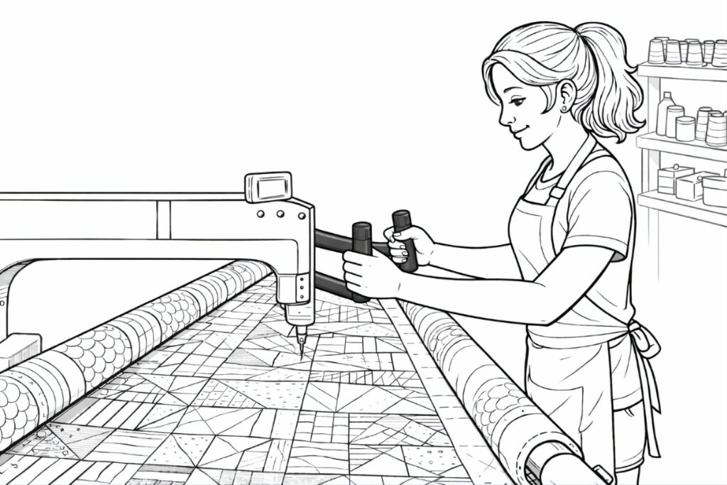 Junge Quilterin an der Longarm